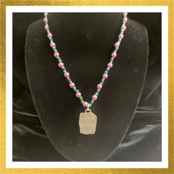 3/$20 Hand Crafted BEADED "Love Conquers All" NECKLACE - Picture 1 of 2